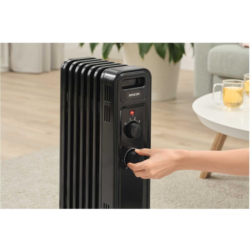 Sencor - Olejový radiátor s 7 rebrami 600/900/1500W/230V čierny