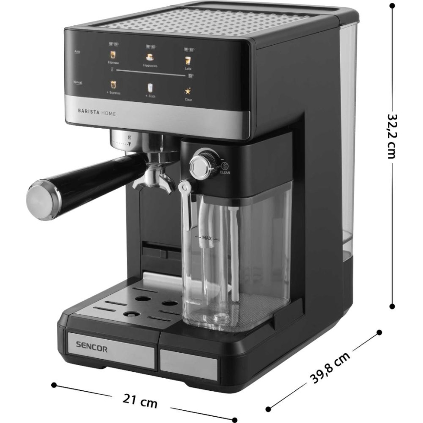 Sencor - Pákový espresso kávovar 1350 W/230 V čierny/matný chróm