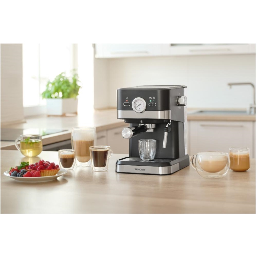Sencor - Pákový kávovar espresso 1050W/230V čierna/matný chróm