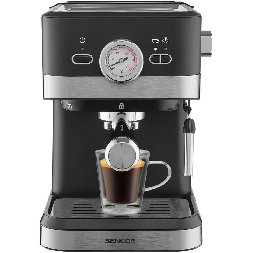 Sencor - Pákový kávovar espresso 1050W/230V čierna/matný chróm