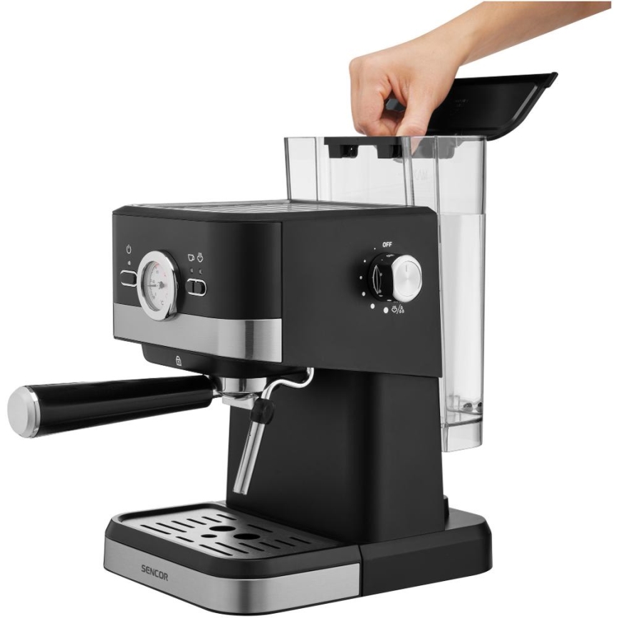 Sencor - Pákový kávovar espresso 1050W/230V čierna/matný chróm