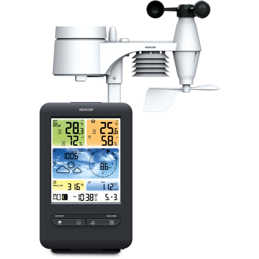 Sencor - Profesionálna meteostanica s farebným LCD displejom 1xCR2032 + 3xAA Wi-Fi