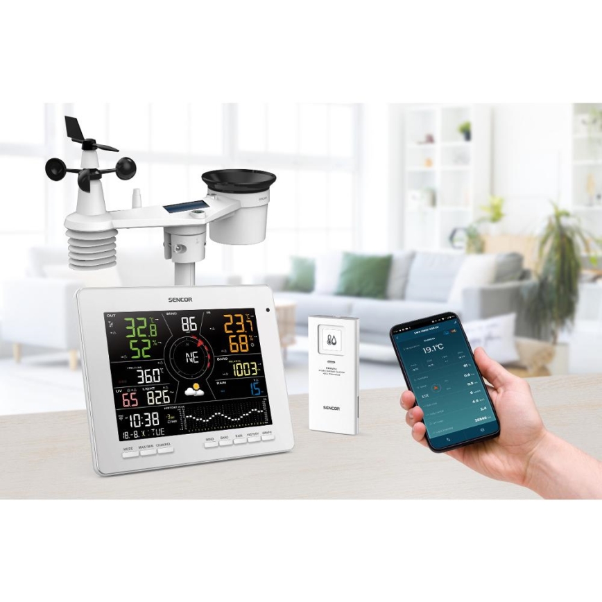 Sencor - Profesionálna meteostanica s farebným LCD displejom 5V 1xCR2032 + 3xAA + 2xAA Wi-Fi Tuya