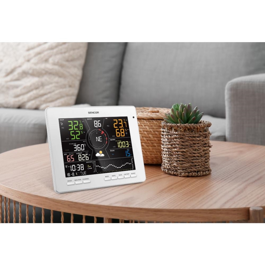 Sencor - Profesionálna meteostanica s farebným LCD displejom 5V 1xCR2032 + 3xAA + 2xAA Wi-Fi Tuya