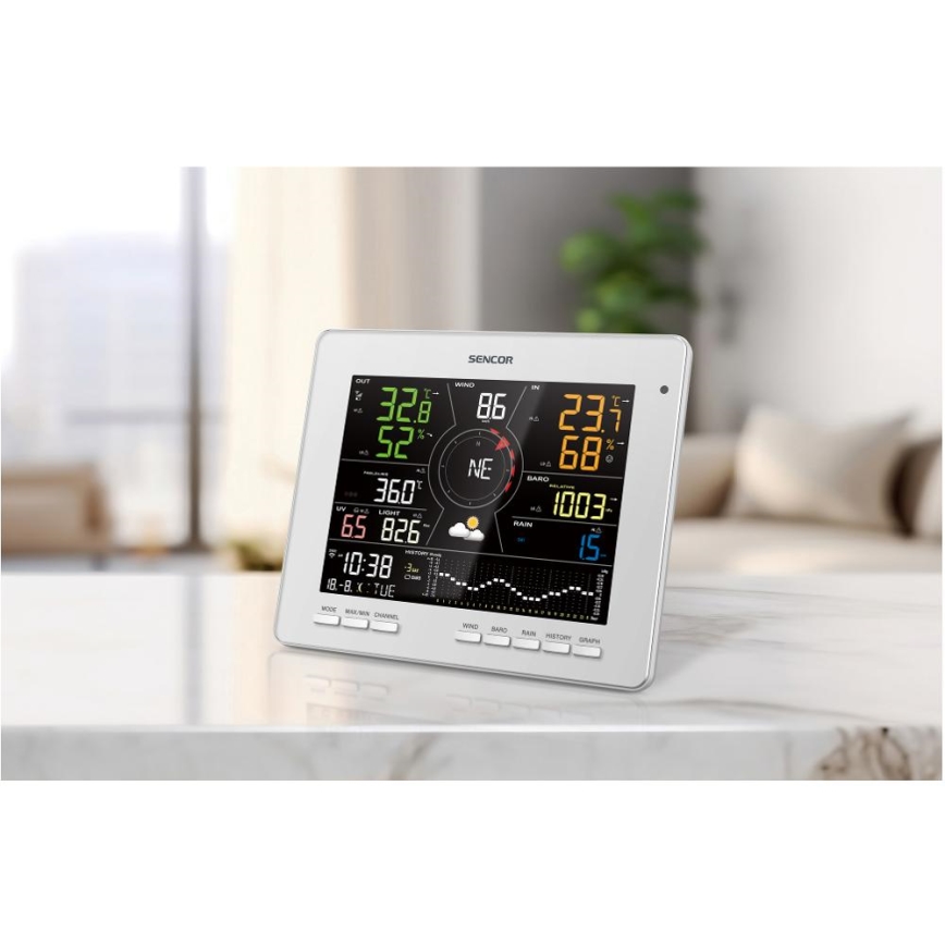 Sencor - Profesionálna meteostanica s farebným LCD displejom 5V 1xCR2032 + 3xAA + 2xAA Wi-Fi Tuya