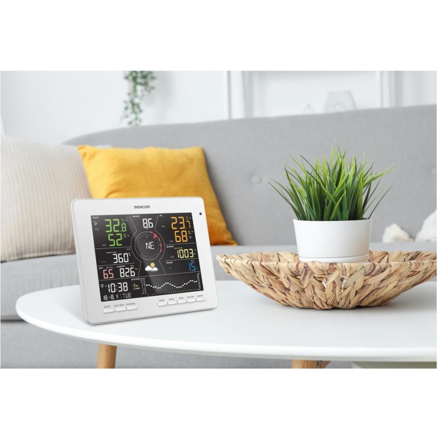 Sencor - Profesionálna meteostanica s farebným LCD displejom 5V 1xCR2032 + 3xAA + 2xAA Wi-Fi Tuya