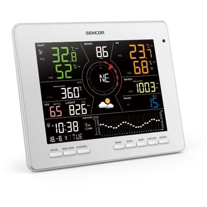 Sencor - Profesionálna meteostanica s farebným LCD displejom 5V 1xCR2032 + 3xAA + 2xAA Wi-Fi Tuya