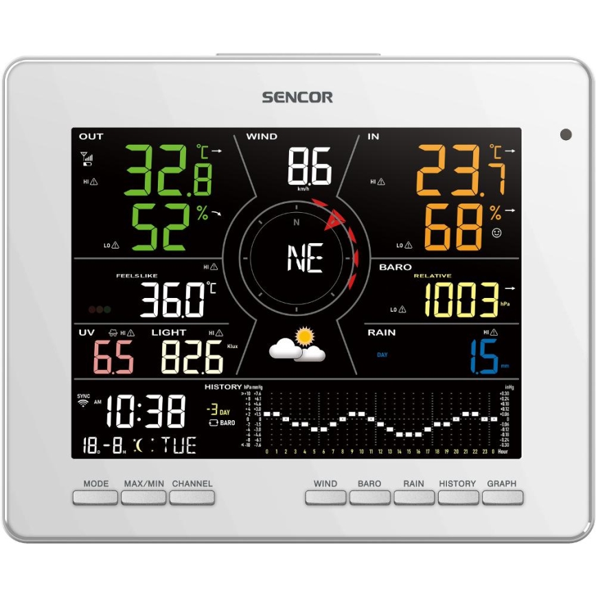 Sencor - Profesionálna meteostanica s farebným LCD displejom 5V 1xCR2032 + 3xAA + 2xAA Wi-Fi Tuya