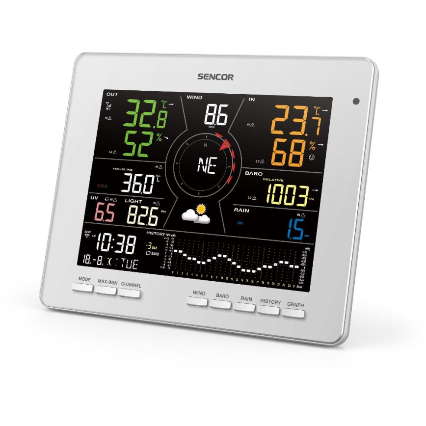 Sencor - Profesionálna meteostanica s farebným LCD displejom 5V 1xCR2032 + 3xAA + 2xAA Wi-Fi Tuya