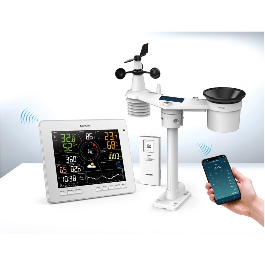 Sencor - Profesionálna meteostanica s farebným LCD displejom 5V 1xCR2032 + 3xAA + 2xAA Wi-Fi Tuya