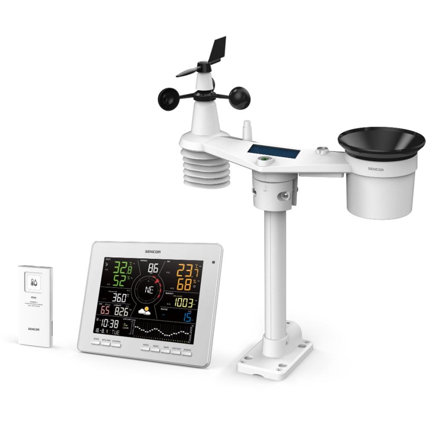 Sencor - Profesionálna meteostanica s farebným LCD displejom 5V 1xCR2032 + 3xAA + 2xAA Wi-Fi Tuya