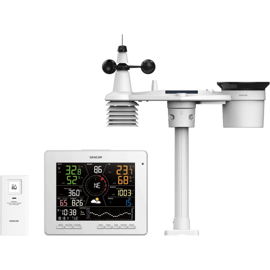 Sencor - Profesionálna meteostanica s farebným LCD displejom 5V 1xCR2032 + 3xAA + 2xAA Wi-Fi Tuya
