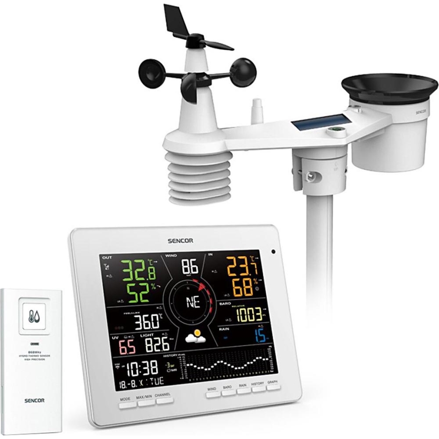 Sencor - Profesionálna meteostanica s farebným LCD displejom 5V 1xCR2032 + 3xAA + 2xAA Wi-Fi Tuya