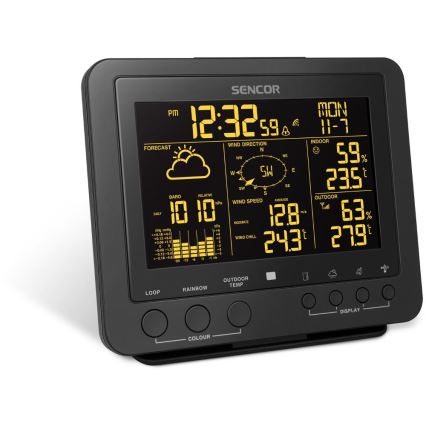 Sencor - Profesionálna meteostanica s farebným LCD displejom 5V/1xCR2032 + 3xAA