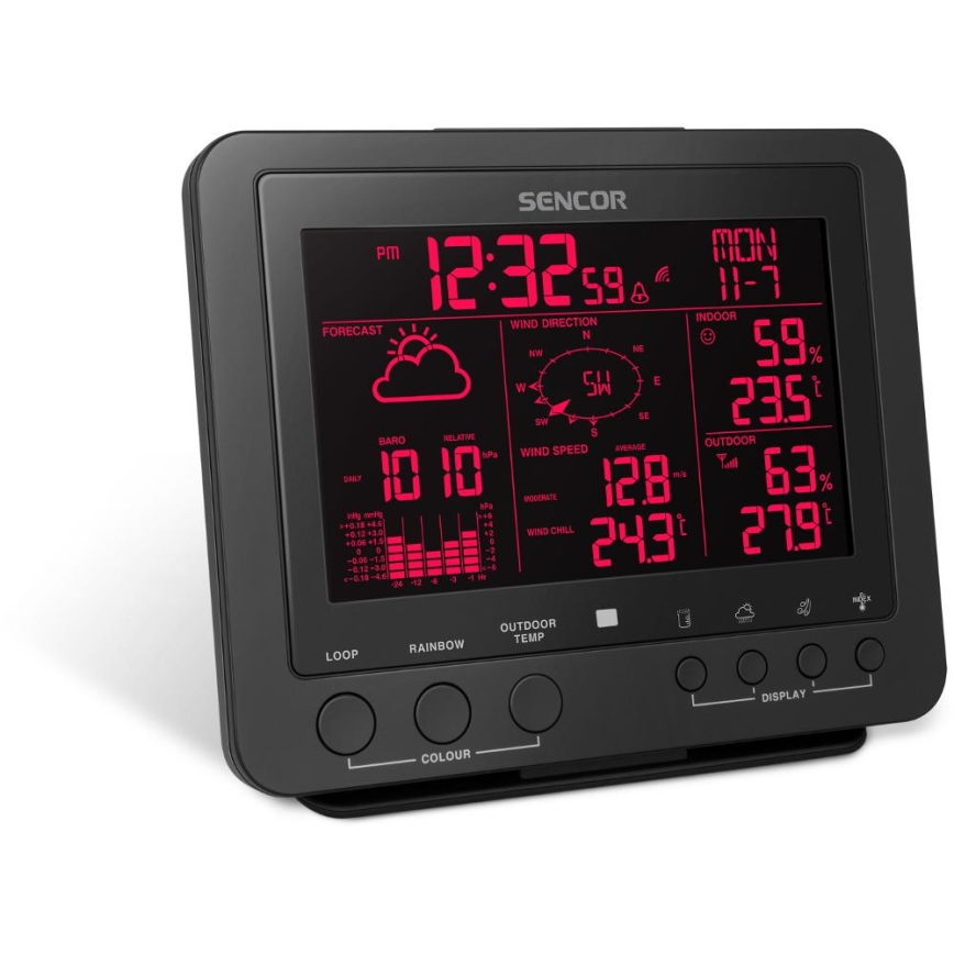 Sencor - Profesionálna meteostanica s farebným LCD displejom 5V/1xCR2032 + 3xAA