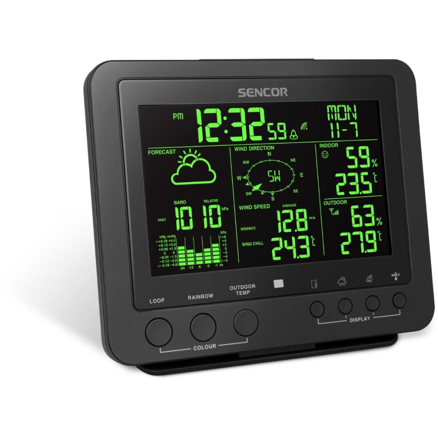 Sencor - Profesionálna meteostanica s farebným LCD displejom 5V/1xCR2032 + 3xAA