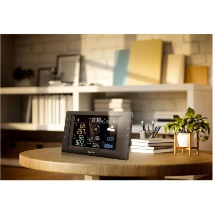 Sencor - Profesionálna meteostanica s farebným LCD displejom a budíkom 5V/1xCR2032 + 3xAA