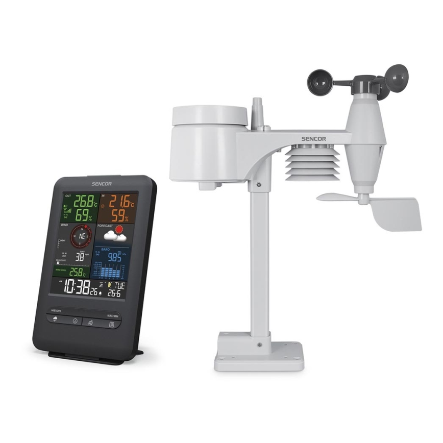 Sencor - Profesionálna meteostanica s LCD displejom a budíkom 1xCR2032 + 3xAA