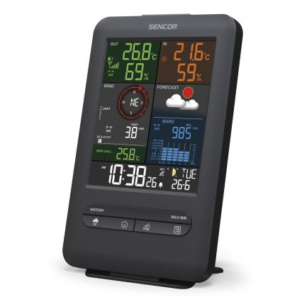 Sencor - Profesionálna meteostanica s LCD displejom a budíkom 1xCR2032 + 3xAA
