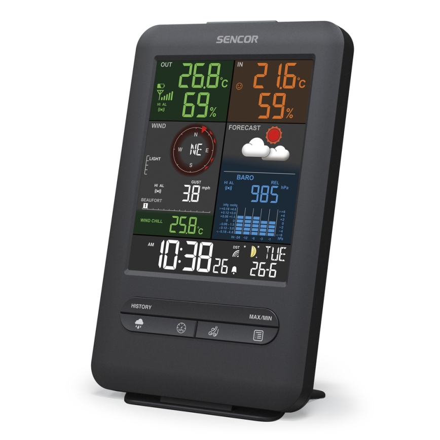 Sencor - Profesionálna meteostanica s LCD displejom a budíkom 1xCR2032 + 3xAA