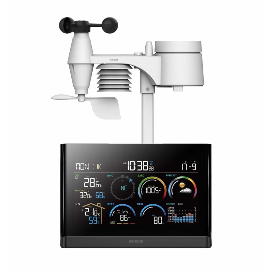 Sencor - Profesionálna meteostanica s farebným LCD displejom a budíkom 5V/3xAAA + 3xAA