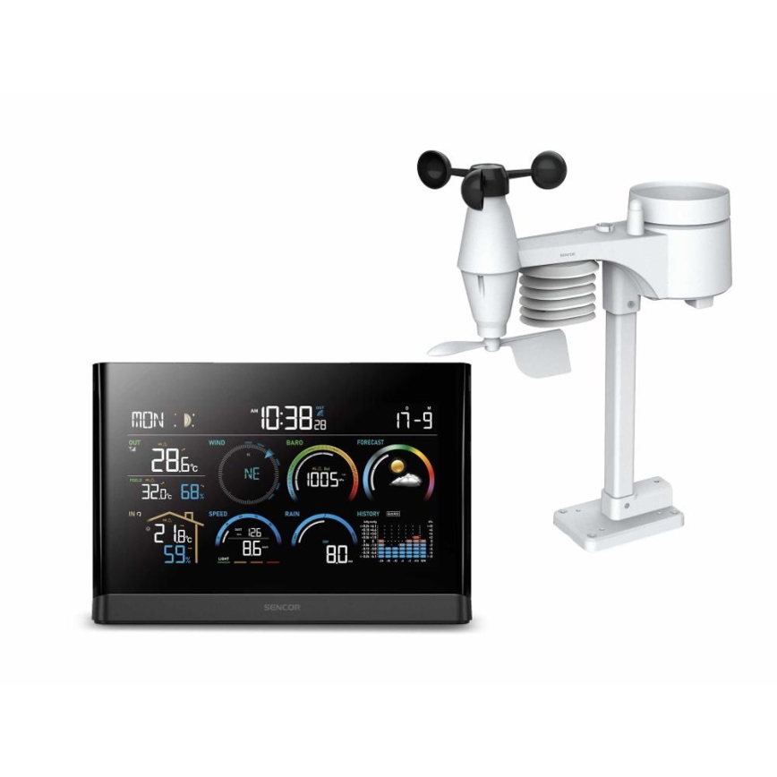 Sencor - Profesionálna meteostanica s farebným LCD displejom a budíkom 5V/3xAAA + 3xAA