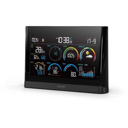 Sencor - Profesionálna meteostanica s farebným LCD displejom a budíkom 5V/3xAAA + 3xAA