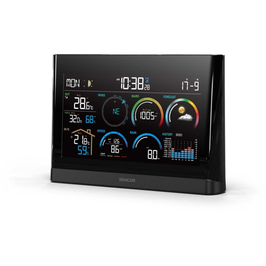 Sencor - Profesionálna meteostanica s farebným LCD displejom a budíkom 5V/3xAAA + 3xAA