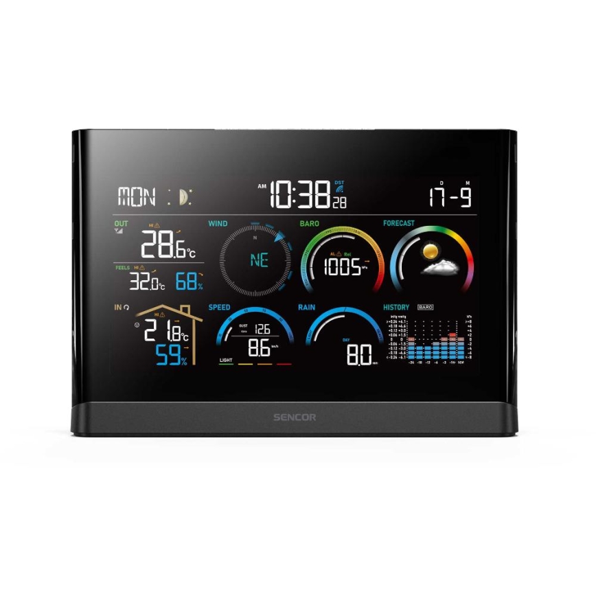 Sencor - Profesionálna meteostanica s farebným LCD displejom a budíkom 5V/3xAAA + 3xAA