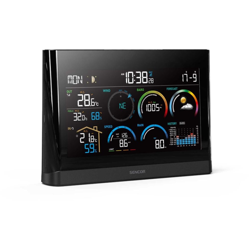 Sencor - Profesionálna meteostanica s farebným LCD displejom a budíkom 5V/3xAAA + 3xAA