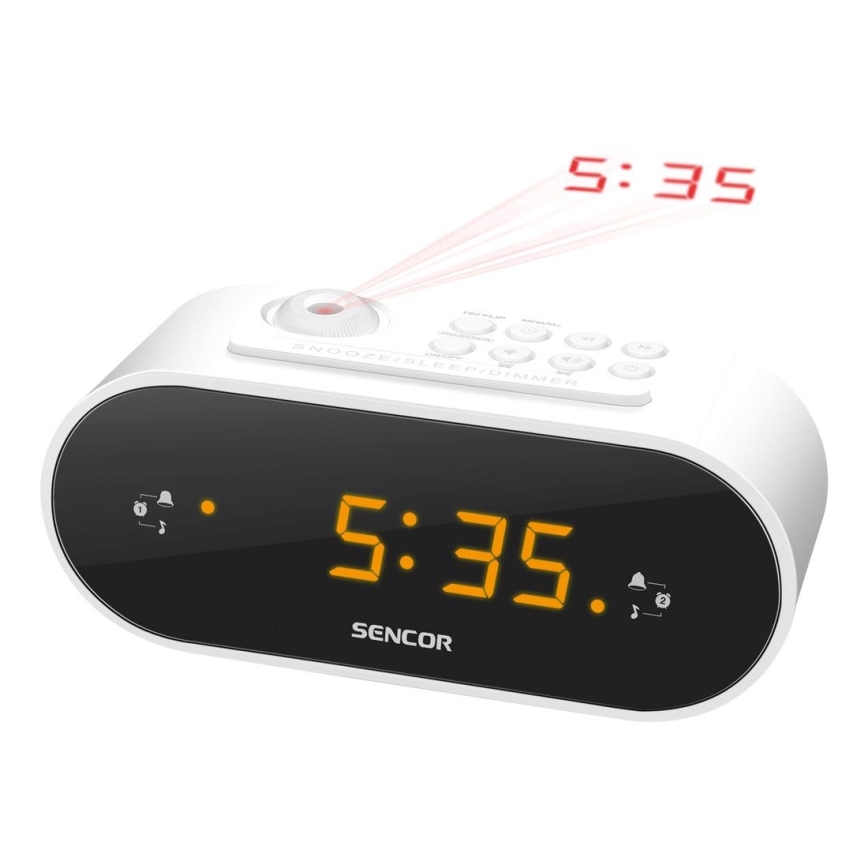 Sencor - Rádiobudík s LED displejom a projektorom 5W/230V 1xCR2032 biela