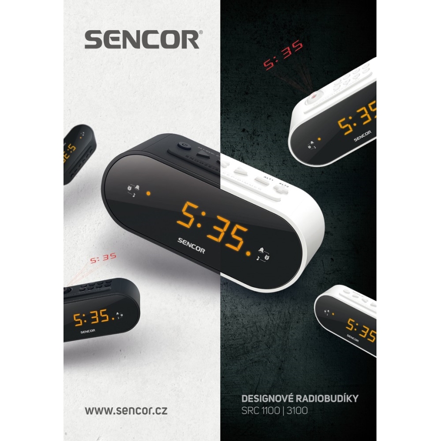 Sencor - Rádiobudík s LED displejom a projektorom 5W/230V 1xCR2032 biela