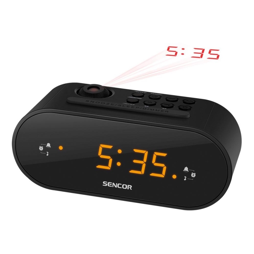 Sencor - Rádiobudík s LED displejom a projektorom 5W/230V 1xCR2032 čierna