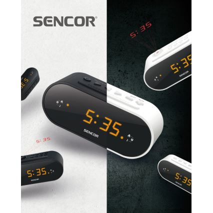 Sencor - Rádiobudík s LED displejom a projektorom 5W/230V 1xCR2032 čierna