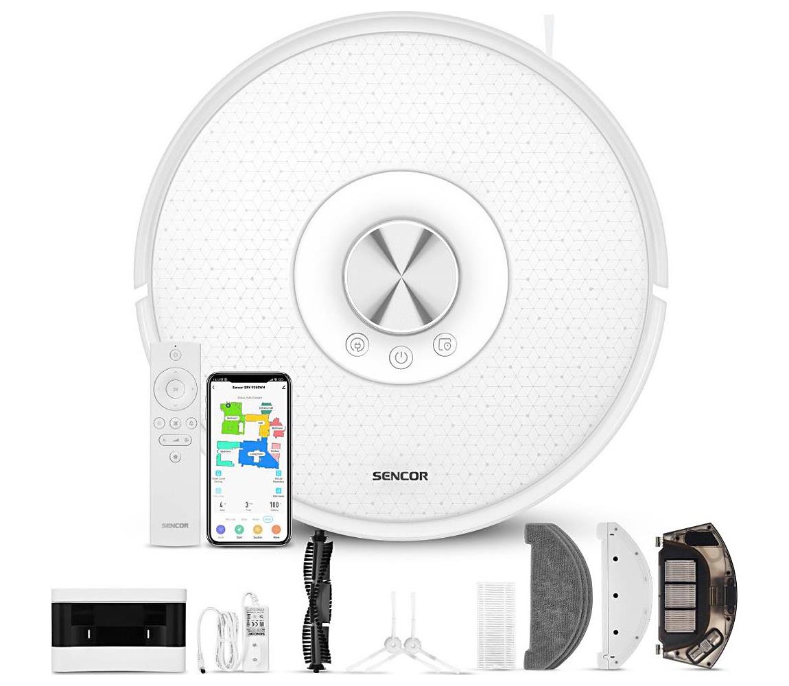 Sencor- Robotický vysávač s mopom 2v1 50W/5000 mAh Wi-Fi biely + diaľkové ovládanie 41016504