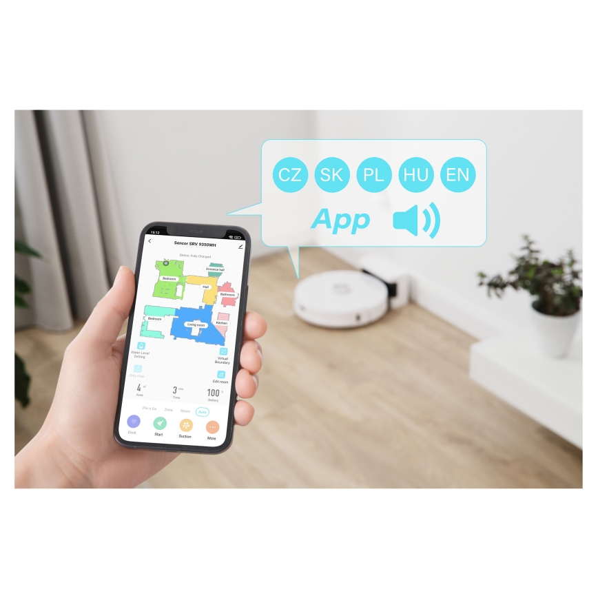 Sencor - Robotický vysávač s mopom 2v1 50W/5000 mAh Wi-Fi biela + diaľkové ovládanie