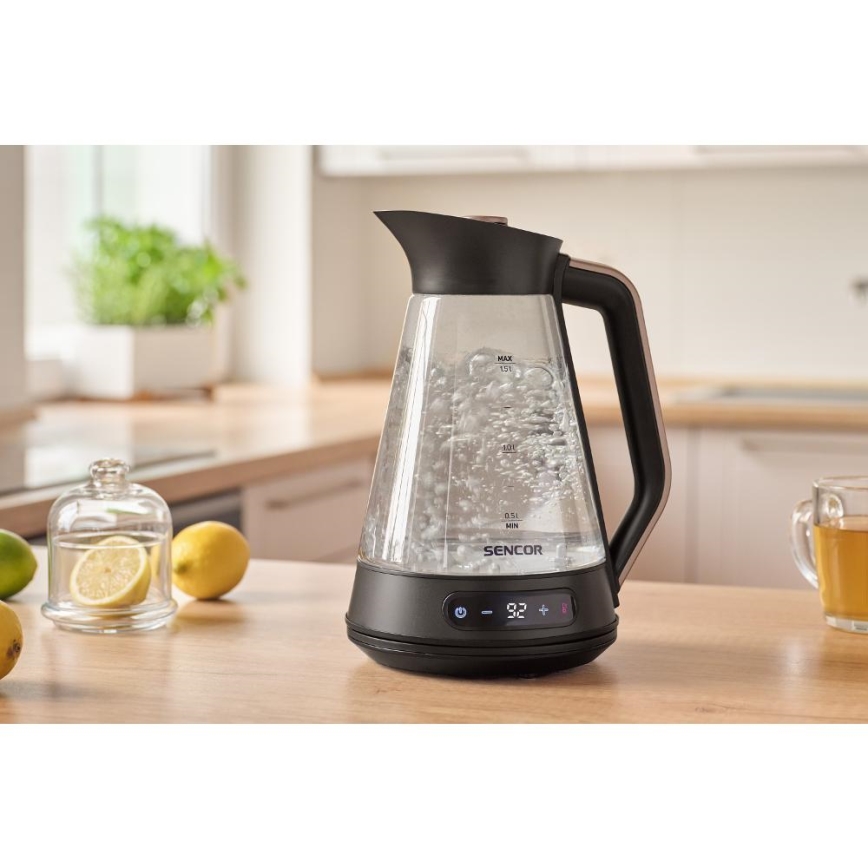 Sencor - Rýchlovarná kanvica s termoreguláciou 1,5 l 2150W/230V čierna/ružovo-zlatá