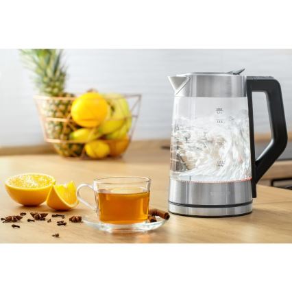 Sencor - Rýchlovarná kanvica s termoreguláciou 1,7 l 2200W/230V matný chróm/čierna