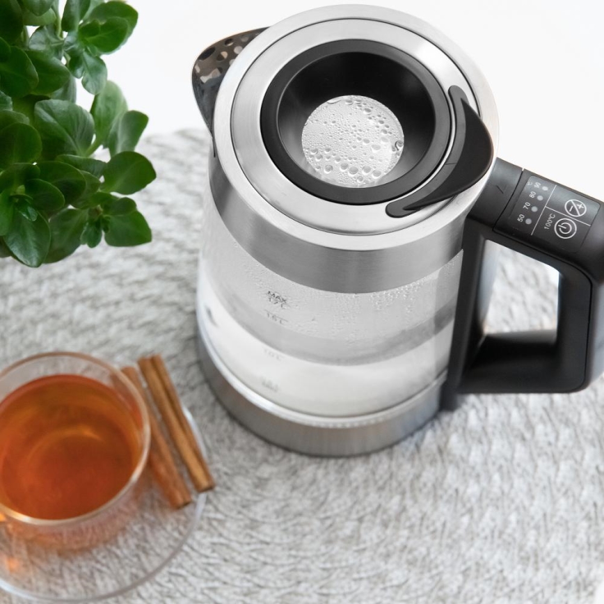 Sencor - Rýchlovarná kanvica s termoreguláciou 1,7 l 2200W/230V matný chróm/čierna