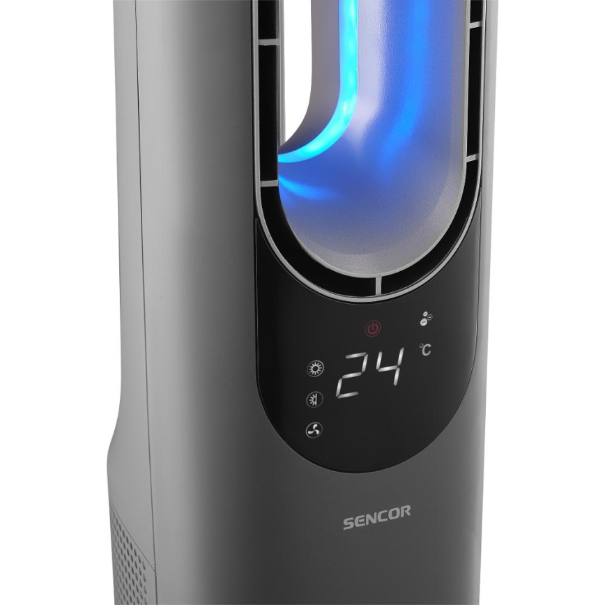 Sencor - Stĺpový bezlopatkový keramický ventilátor 1200/2000W/230V antracit + diaľkové ovládanie