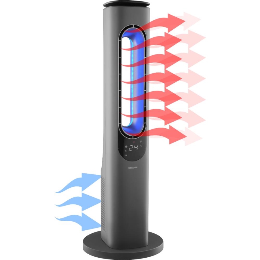Sencor - Stĺpový bezlopatkový ventilátor s keramickým vykurovacím telesom 1200/2000W/230V antracit + diaľkové ovládanie