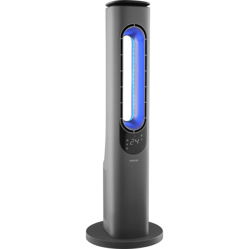 Sencor - Stĺpový bezlopatkový ventilátor s keramickým vykurovacím telesom 1200/2000W/230V antracit + diaľkové ovládanie