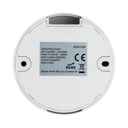 Senzor pohybu infračervený 360° 200W/230V biela