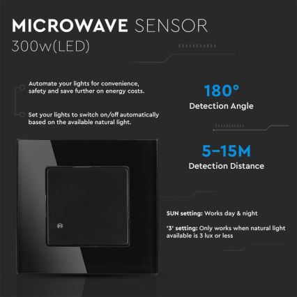 Senzor pohybu mikrovlnný 180° 300W/230V čierna