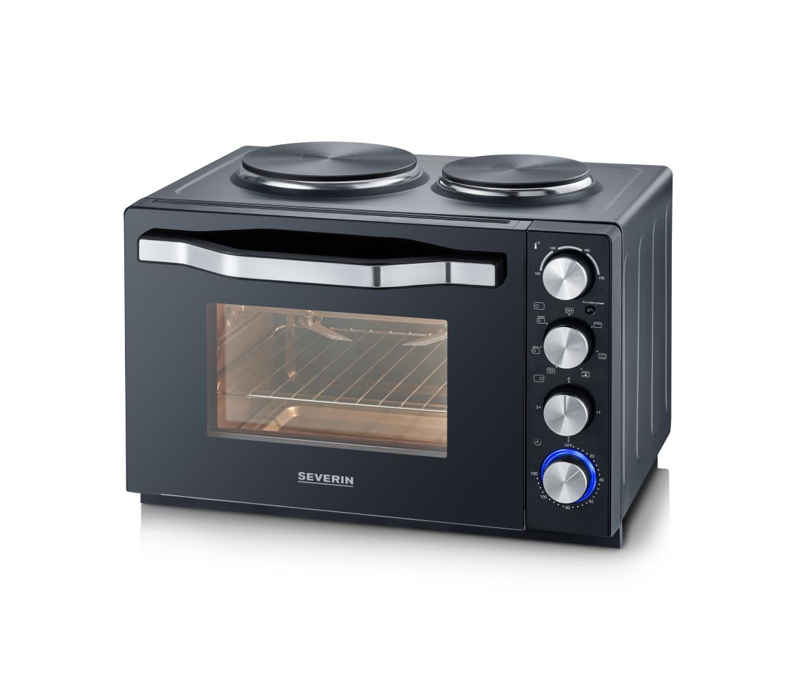 Severin TO 2074 - horkovzdušná rúra s grilom a varnými platničkami, 2500 W/230 V, objem 30 l, čierna TO 2074