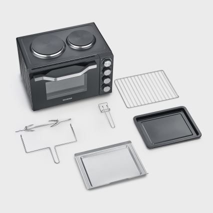 Severin TO 2074 - Teplovzdušná rúra s grilom a varnými platničkami 2500 W / 230 V, 30 l, čierna
