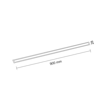Dlhý, úzky obdĺžnikový profil s rozmermi 900 mm x 28 mm je znázornený v schéme. Profil je umiestnený na bielom pozadí.