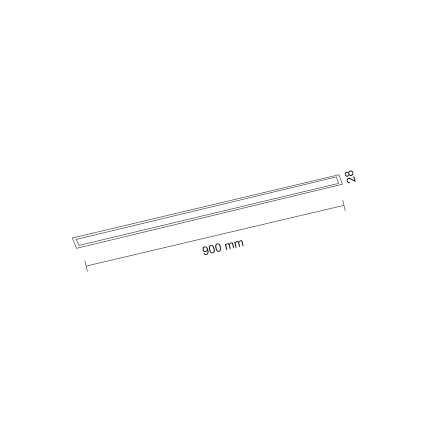Dlhý, úzky obdĺžnikový profil s rozmermi 900 mm x 28 mm je znázornený v schéme. Profil je umiestnený na bielom pozadí.