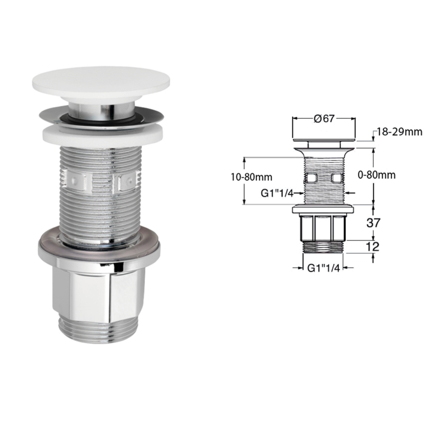 Silfra - Umývadlová výpusť pr. 6,7 cm biela/lesklý chróm