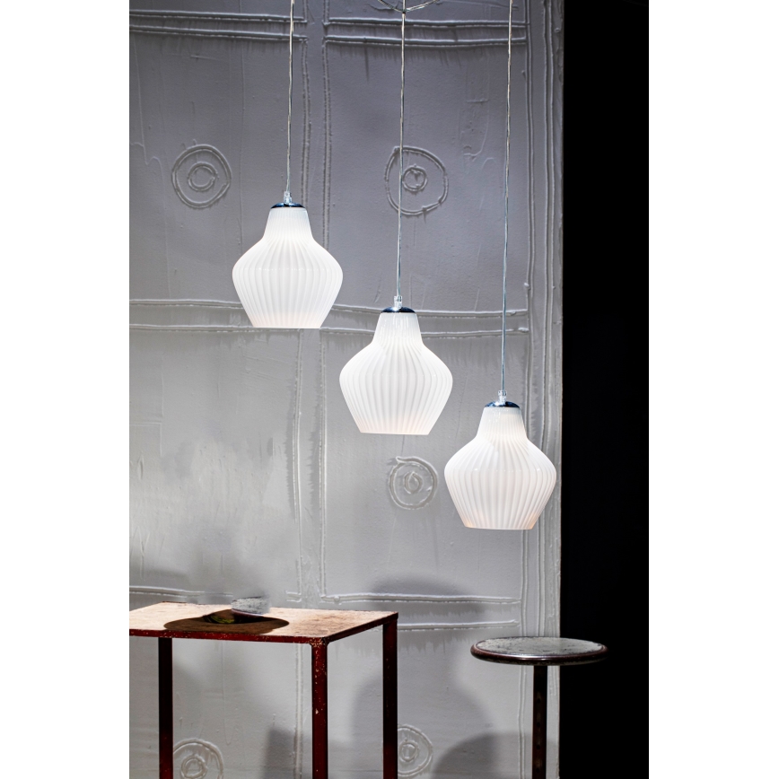 SIRU - Luster na lanku LONDON 1xE27/60W/230V biela/lesklý chróm benátske sklo
